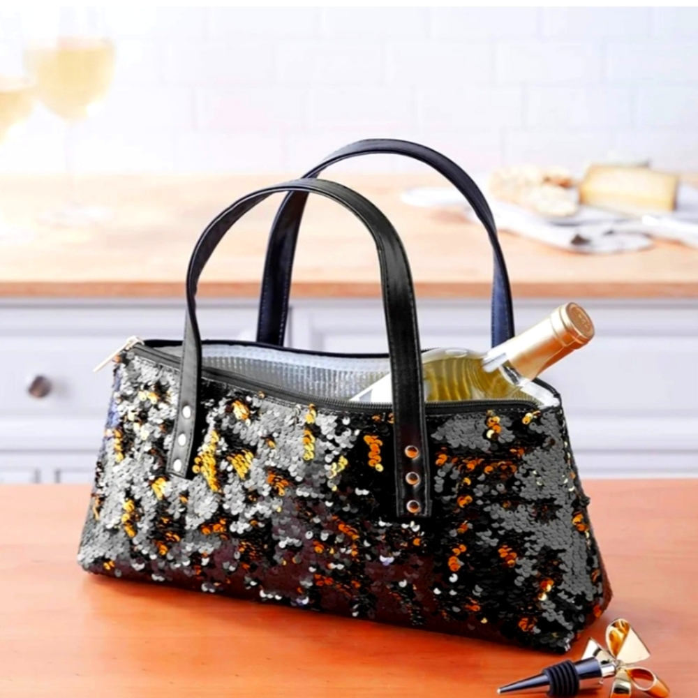 Black and Gold Sequin Tote Bag / Brand New